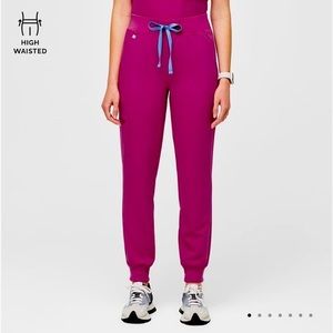 Figs High Waisted Zamora Jogger Scrubs in Raspberry Sorbet